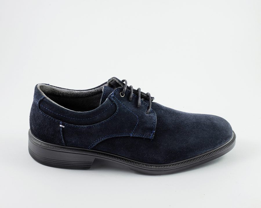 Blucher en piel de serraje y piso de goma con tacón LUISETTI (Azul y marrón)