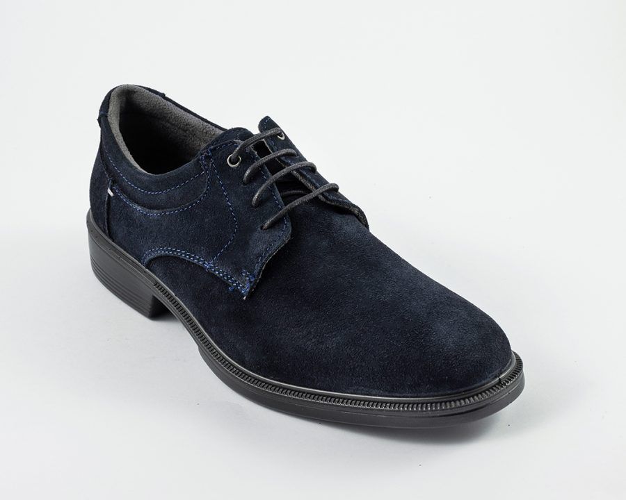 Blucher en piel de serraje y piso de goma con tacón LUISETTI (Azul y marrón) - Imagen 2