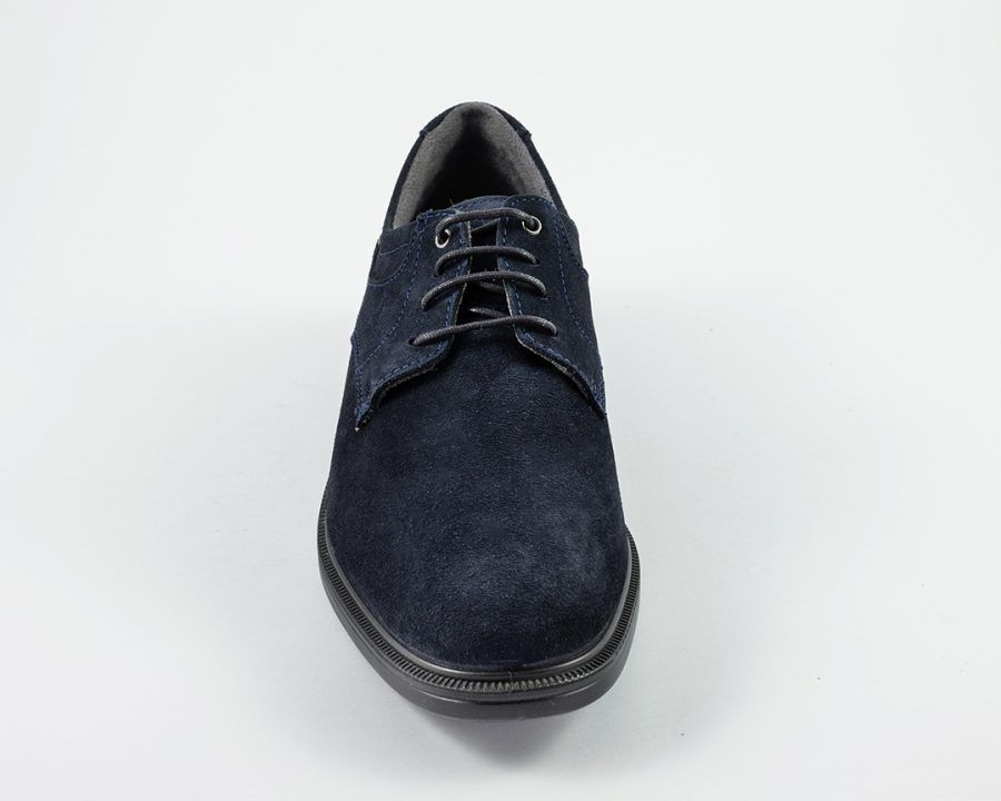 Blucher en piel de serraje y piso de goma con tacón LUISETTI (Azul y marrón) - Imagen 3