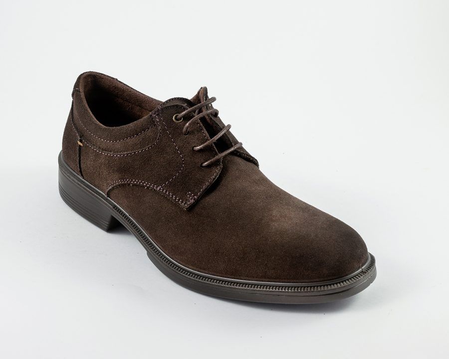 Blucher en piel de serraje y piso de goma con tacón LUISETTI (Azul y marrón) - Imagen 6