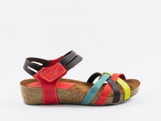 Sandalia en piel de tiras combinada en tres colores Inter-Bios