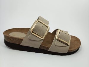 Sandalia Bio Piel – Doble Hebilla Dorada y Cuña Elevada